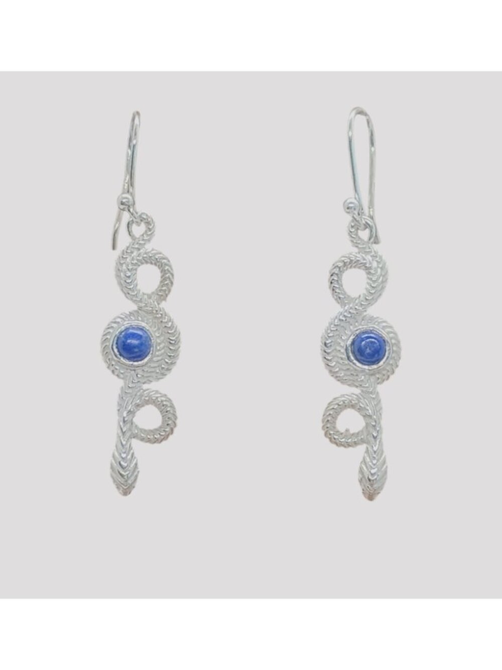 925 Sterling Silver Rattlesnake Earrings w/Lapis Lazuli Stone 1.5" Long - Picture 2 of 8